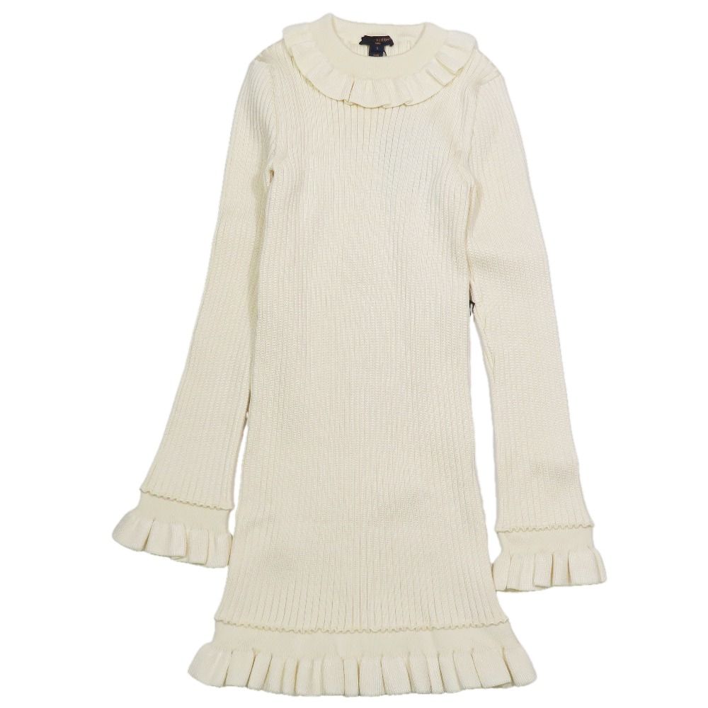 Louis Vuitton Frill Color Rib Knit Mini Dress Long Sleeve Short Length Sweater