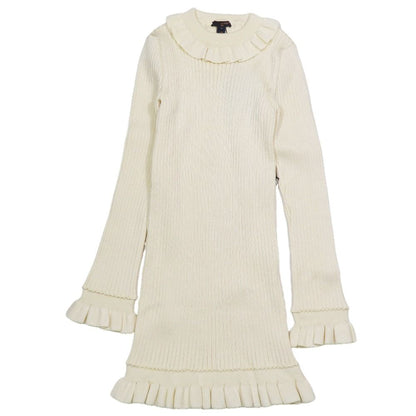 Louis Vuitton Frill Color Rib Knit Mini Dress Long Sleeve Short Length Sweater