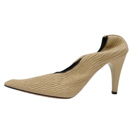 Bottega Veneta Crunch Calfskin Pumps Square Toe Shoes Beige