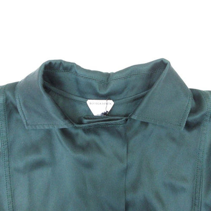 Bottega Veneta Silk Twill Shirt Dress Long Sleeve Maxi Flare Dark Green 36 — view 5