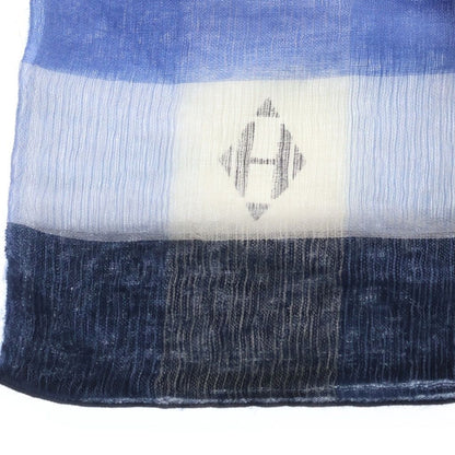 Hermes H Plaid Cashmere Silk Large Shawl Blue Scarf — view 3