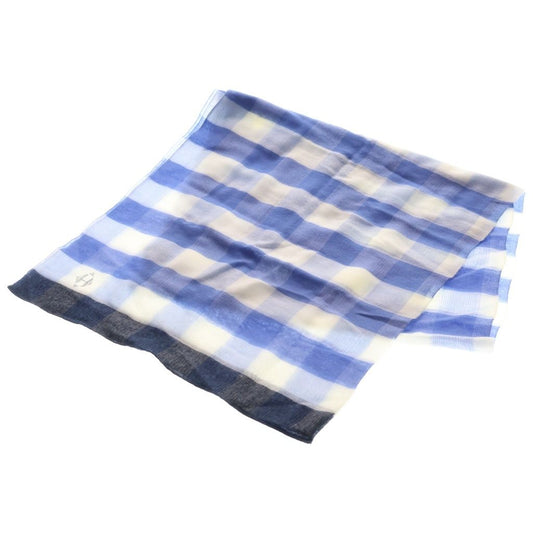 Hermes H Plaid Cashmere Silk Large Shawl Blue Scarf