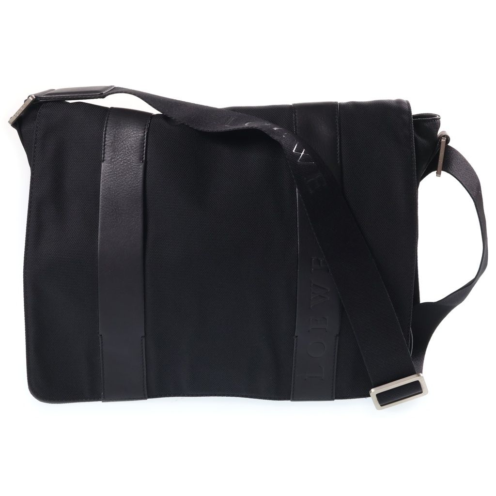 Loewe Leather Canvas Contrast Shoulder Bag Black
