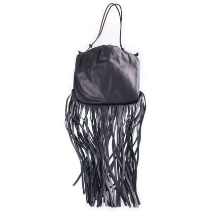 Bottega Veneta Fringe Shoulder Bag Black Leather