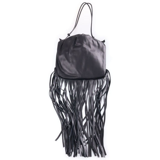 Bottega Veneta Fringe Shoulder Bag Black Leather