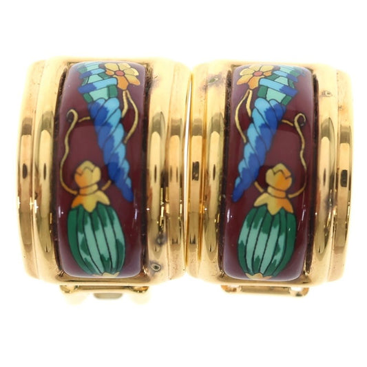 Hermes Enamel Earrings Cloisonne Wine