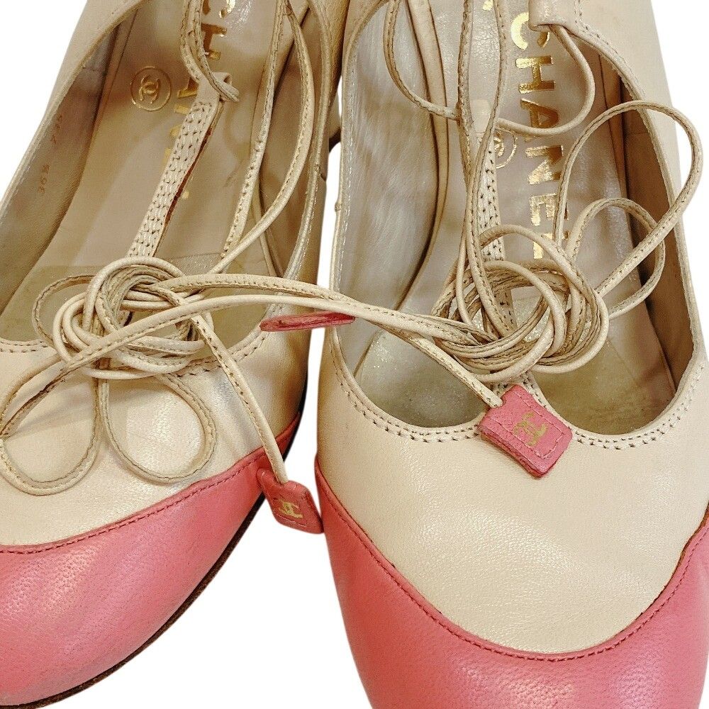 Chanel Lace-up Leather Sandals Pink — view 7