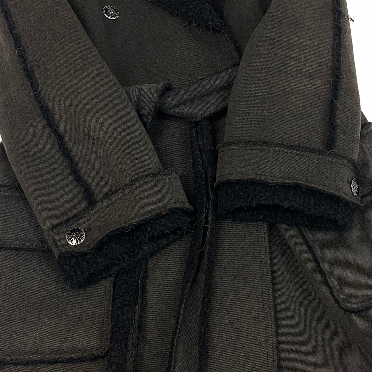 Chanel 06A Coco Buttons Cutoff Trench Coat Frayed Edge Dark Gray 38 — view 6