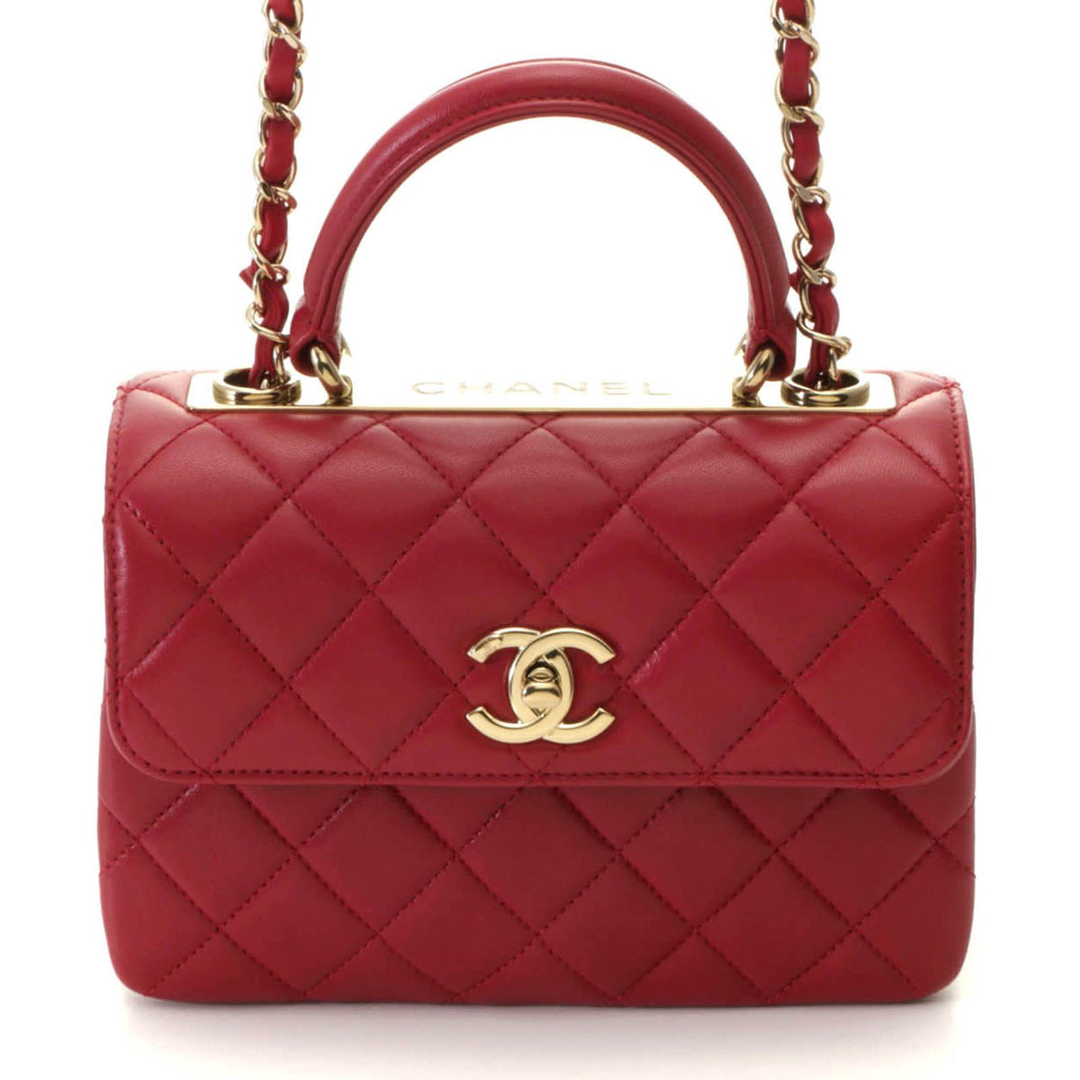 Chanel Quilted Trendy CC Top Handle Handbag Lambskin Red Random Stamp