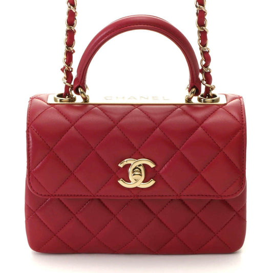 Chanel Quilted Trendy CC Top Handle Handbag Lambskin Red Random Stamp