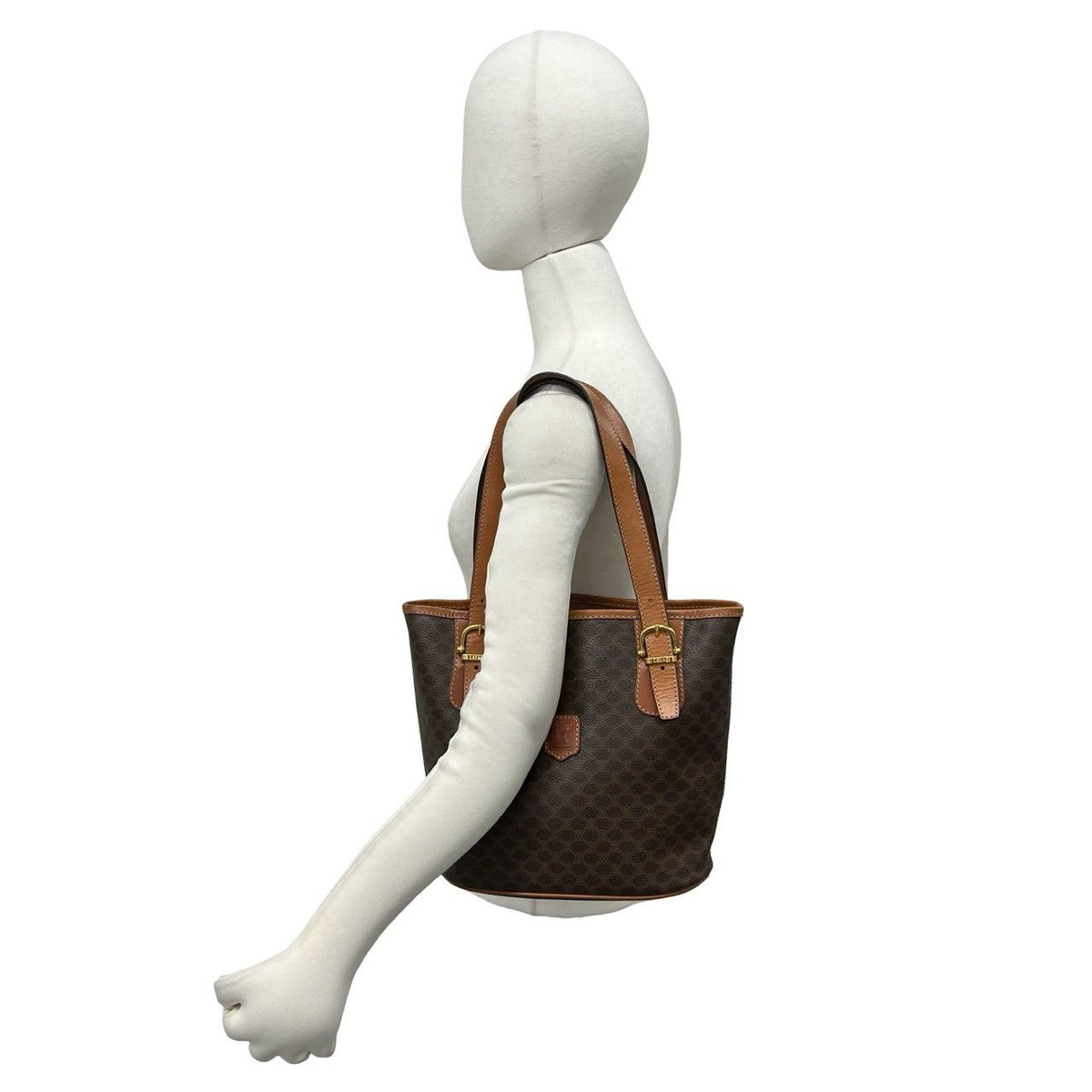 Celine Vintage Macadam Blason Leather Tote Bag Brown — view 2
