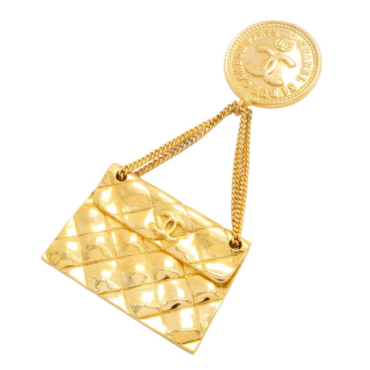 Chanel Brooch Vintage CC Logo Bag Motif Gold Plated