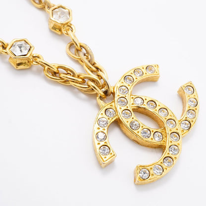Chanel Necklace Vintage CC Logo Gold Plated Rhinestone — view 2