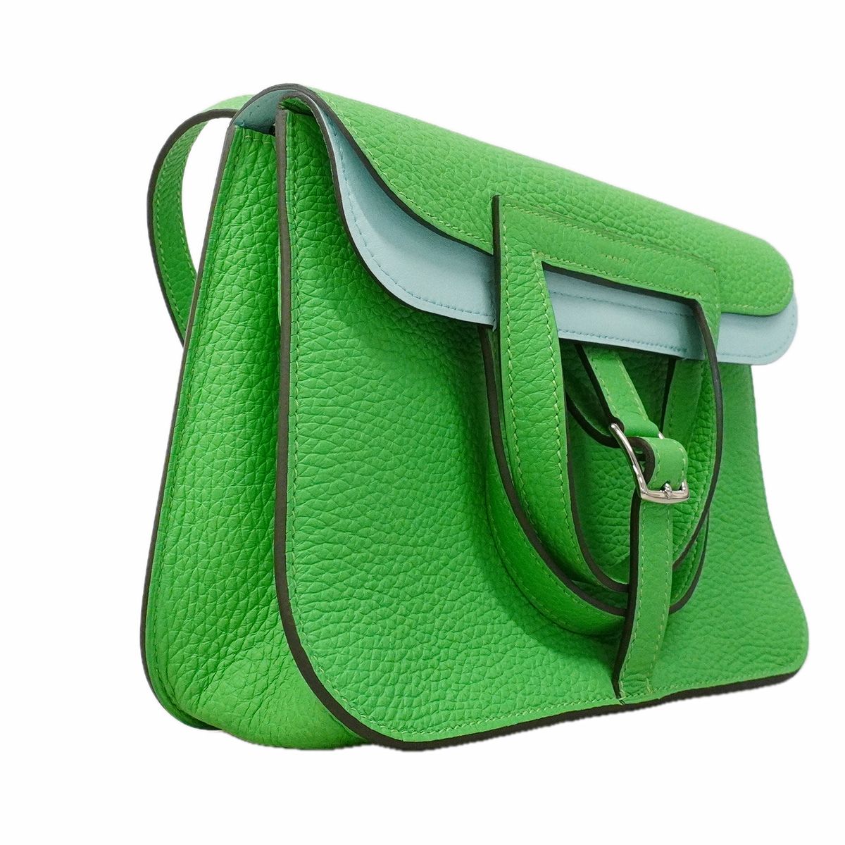 Hermes Handbag Halzan Verso Taurillon Clemence Vert Comic Celeste Silver 2-Way — view 2