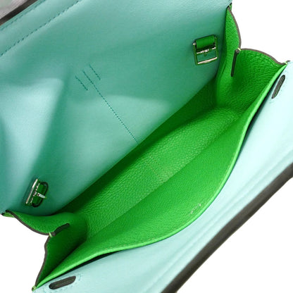 Hermes Handbag Halzan Verso Taurillon Clemence Vert Comic Celeste Silver 2-Way — view 4