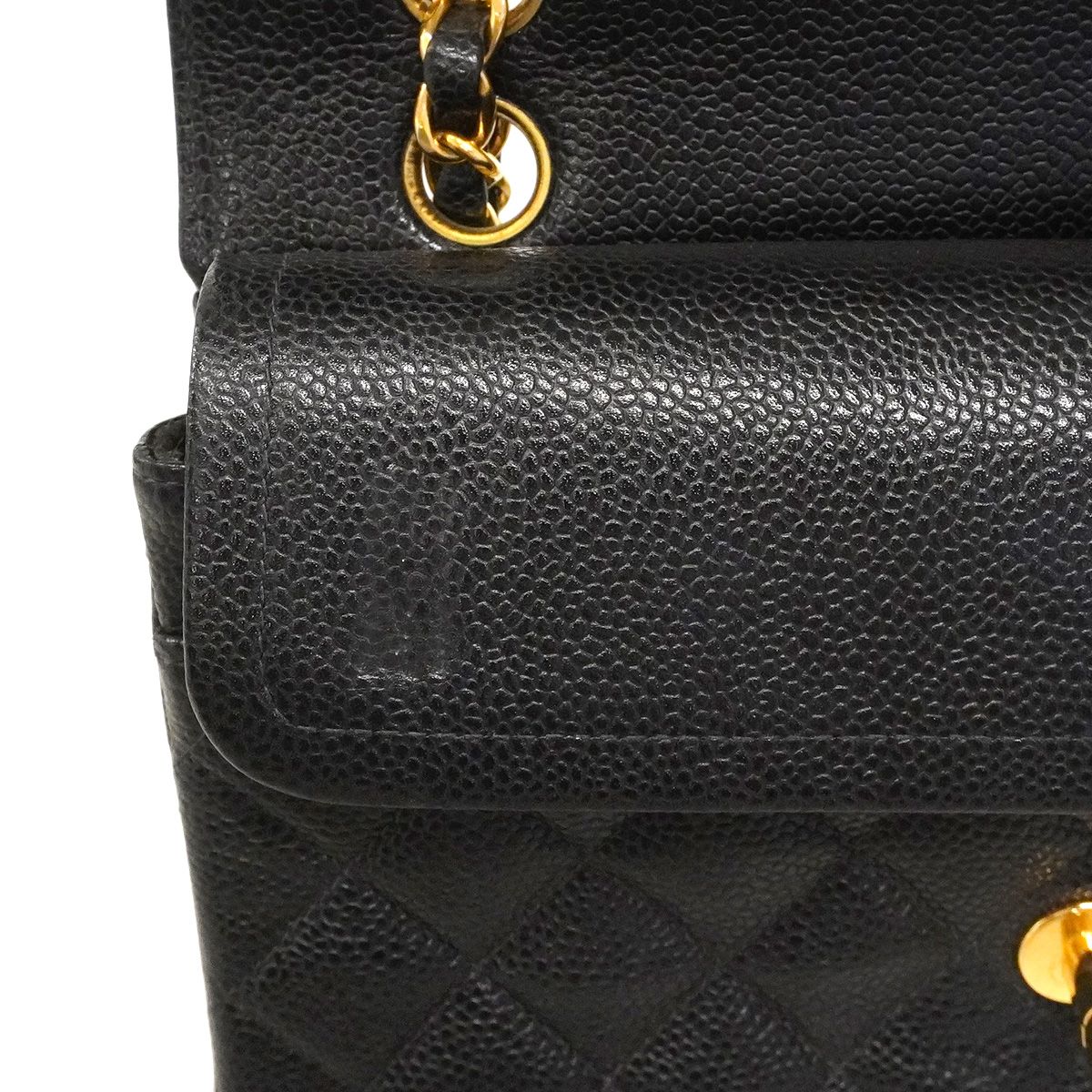 Chanel Shoulder Bag Quilted Caviar Leather Black Gold — view 8