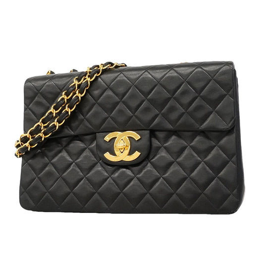 Chanel Shoulder Bag Maxi Quilted Lambskin Black Gold