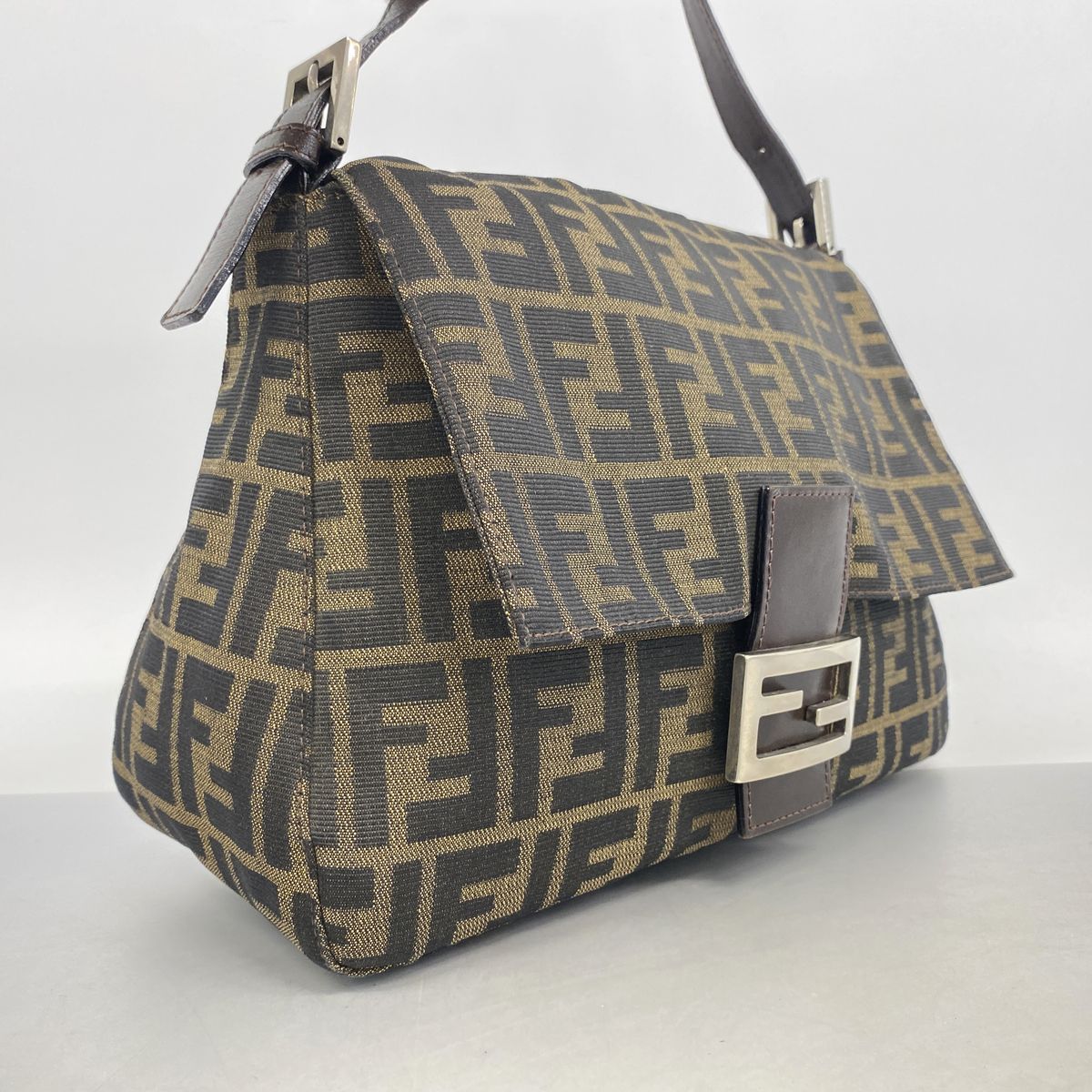 Fendi Handbag Zucca Mamma Bucket Nylon Canvas Brown Silver — view 2