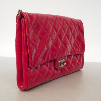 Chanel Shoulder Bag Quilted Patent Leather Red Silver — view 2