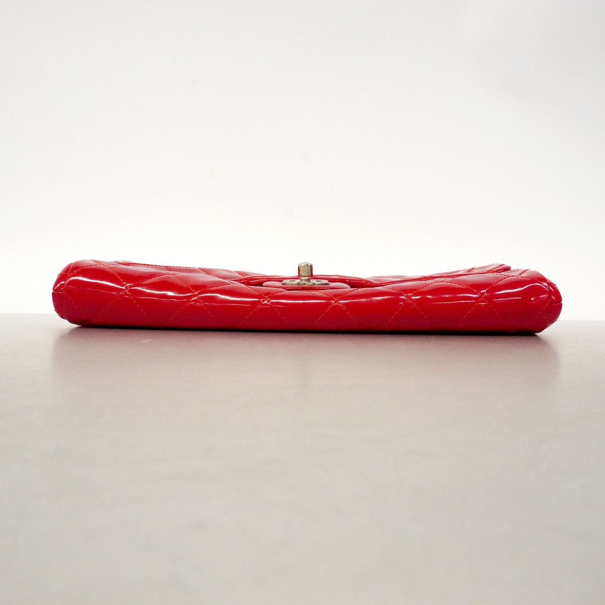 Chanel Shoulder Bag Quilted Patent Leather Red Silver — view 3