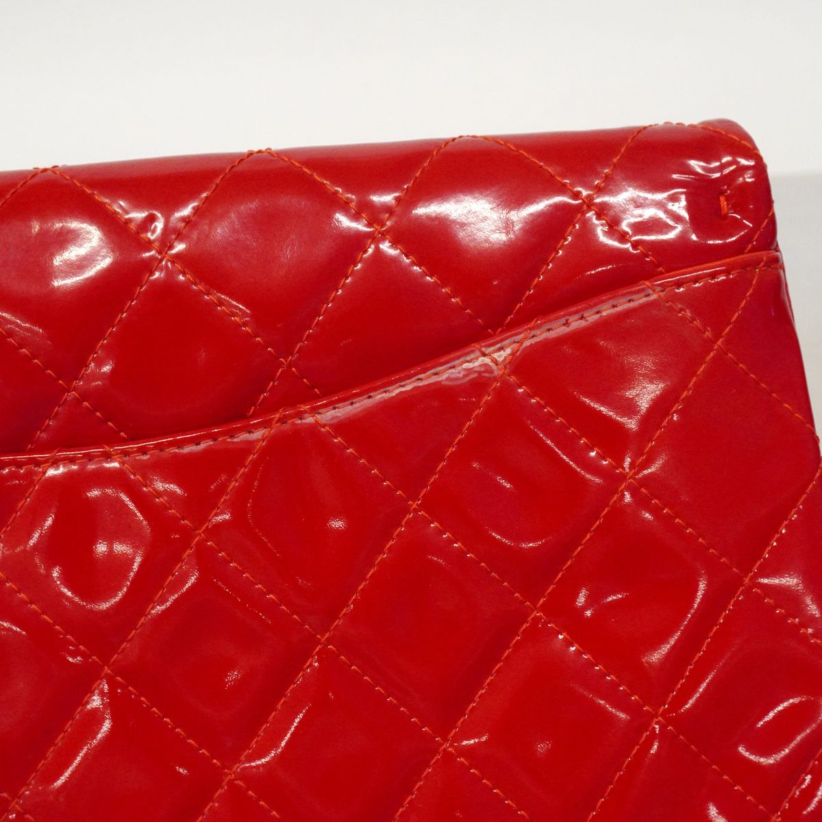 Chanel Shoulder Bag Quilted Patent Leather Red Silver — view 7