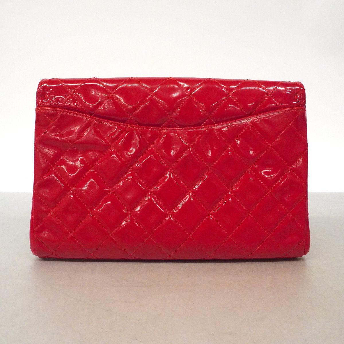 Chanel Shoulder Bag Quilted Patent Leather Red Silver — view 8