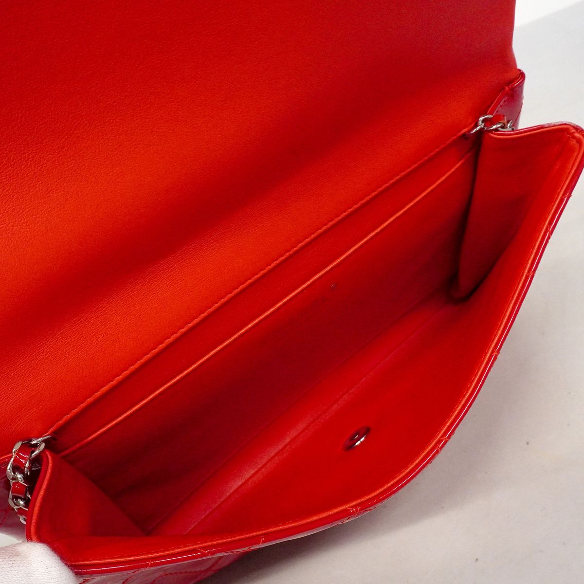 Chanel Shoulder Bag Quilted Patent Leather Red Silver — view 4