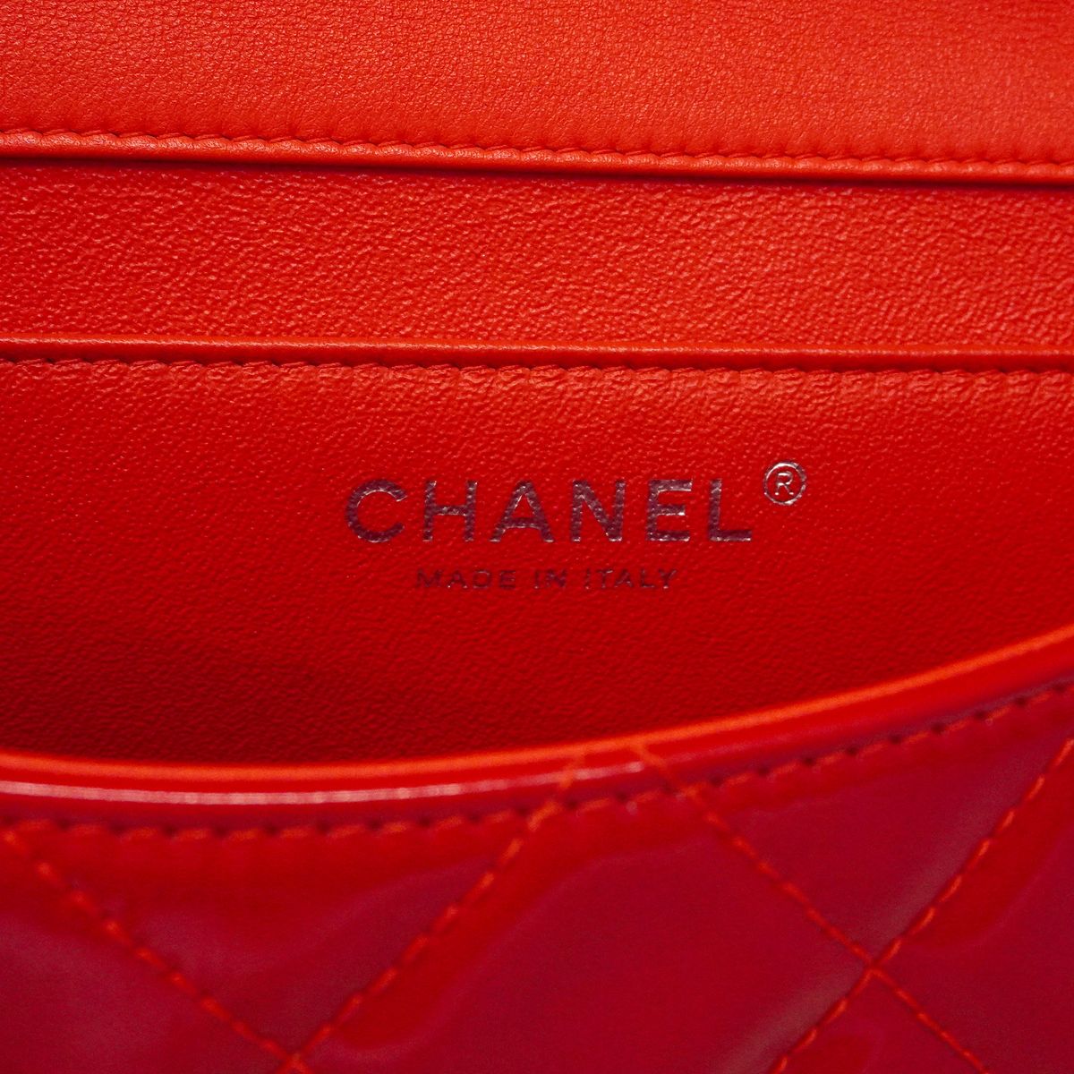 Chanel Shoulder Bag Quilted Patent Leather Red Silver — view 5