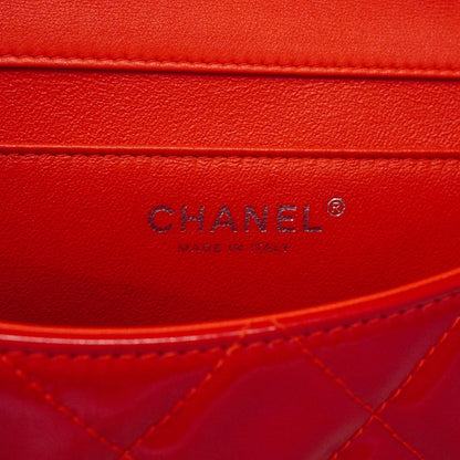 Chanel Shoulder Bag Quilted Patent Leather Red Silver — view 5