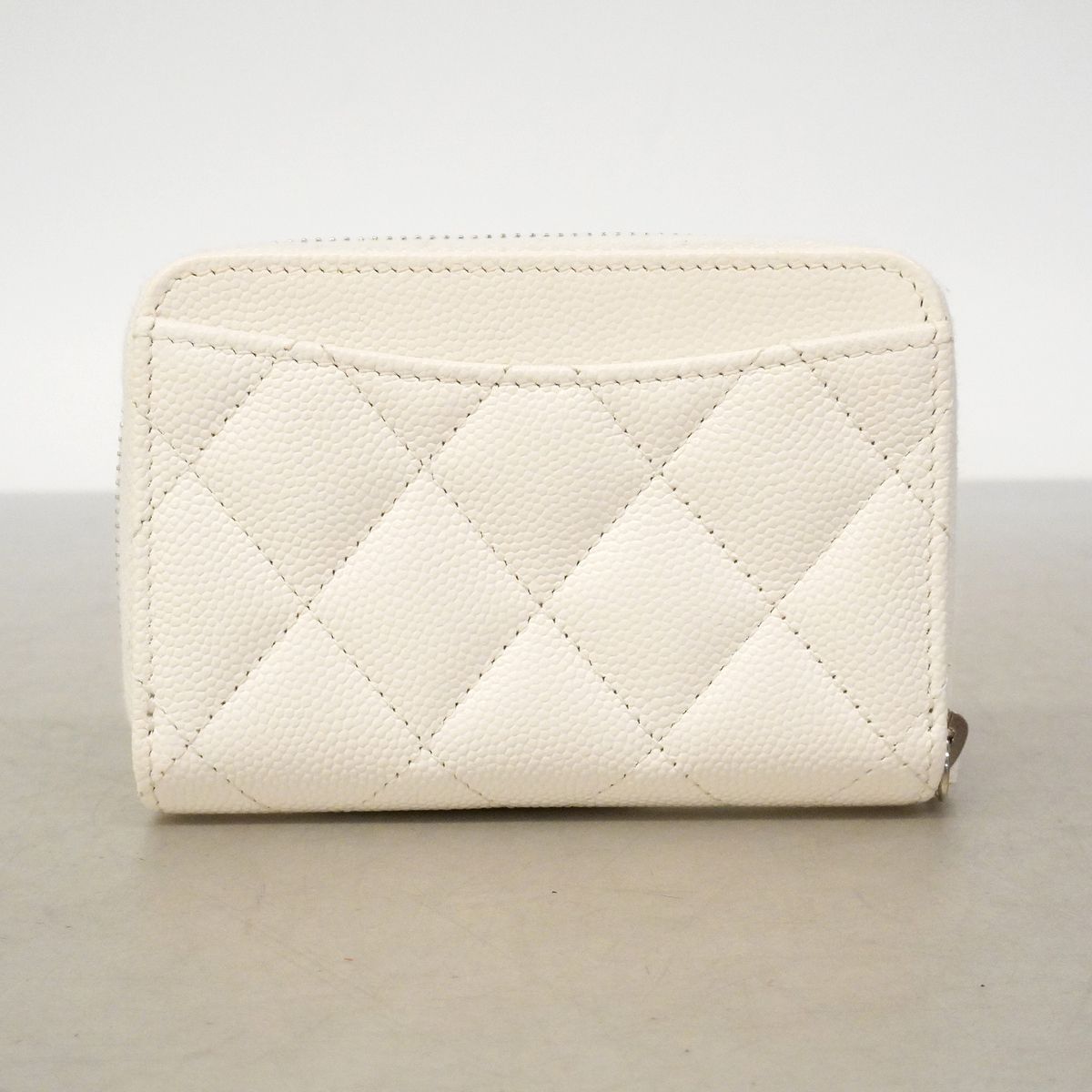Chanel Coin Purse Quilted Caviar Leather White Silver — view 7