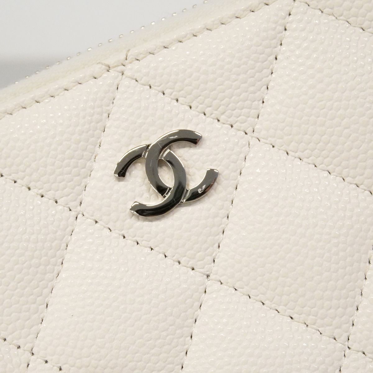 Chanel Coin Purse Quilted Caviar Leather White Silver — view 6