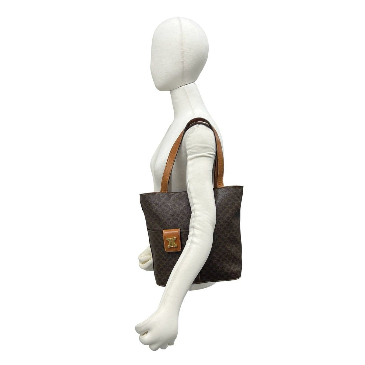 Celine Vintage Macadam Pattern Triomphe Logo Leather Tote Bag Brown — view 2