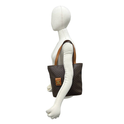 Celine Vintage Macadam Pattern Triomphe Logo Leather Tote Bag Brown — view 2