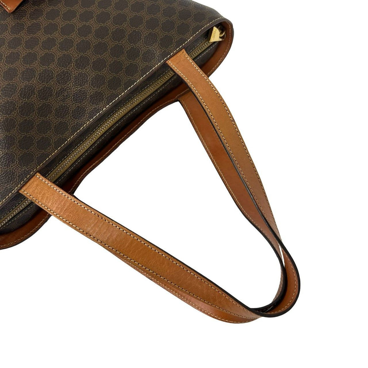 Celine Vintage Macadam Pattern Triomphe Logo Leather Tote Bag Brown — view 4