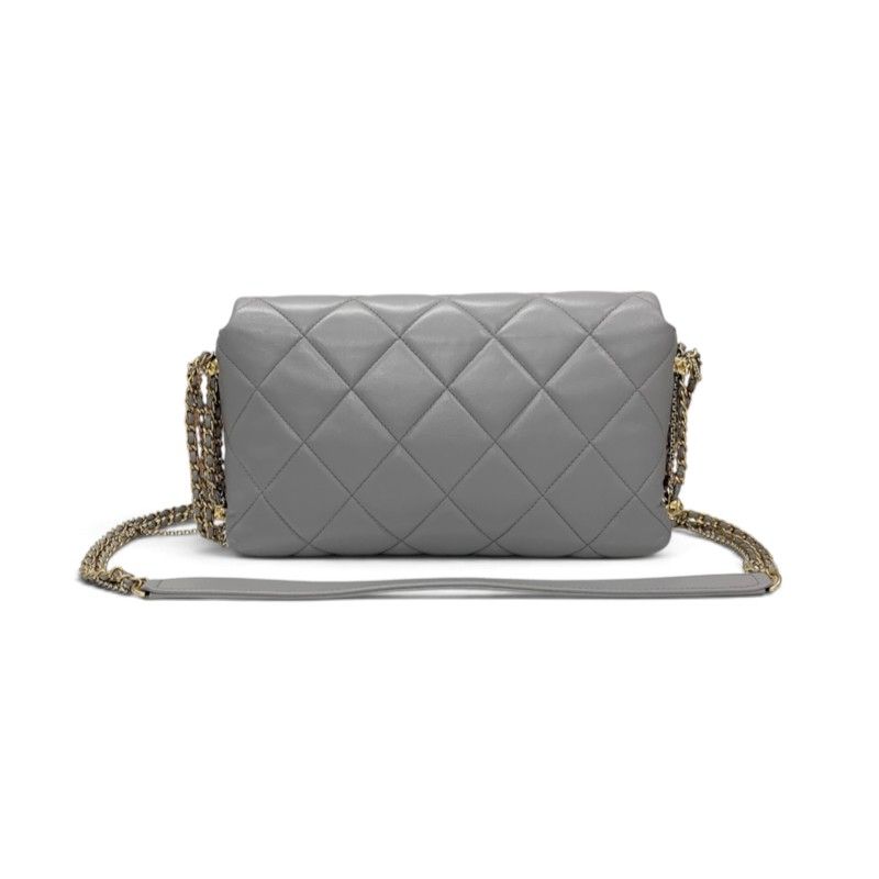 Chanel Shoulder Bag Gray Gold Quilted CC Logo Pearl Turnlock Chain — view 3