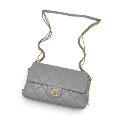 Chanel Shoulder Bag Gray Gold Quilted CC Logo Pearl Turnlock Chain — view 5