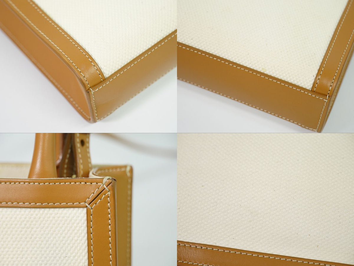Celine Mini Vertical Cabas 2-Way Shoulder Bag Tote Pochette Canvas White Brown — view 7