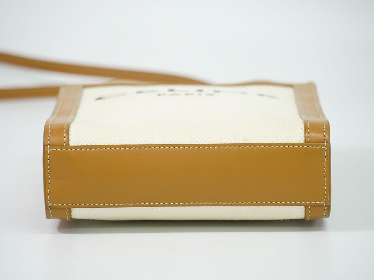 Celine Mini Vertical Cabas 2-Way Shoulder Bag Tote Pochette Canvas White Brown — view 3