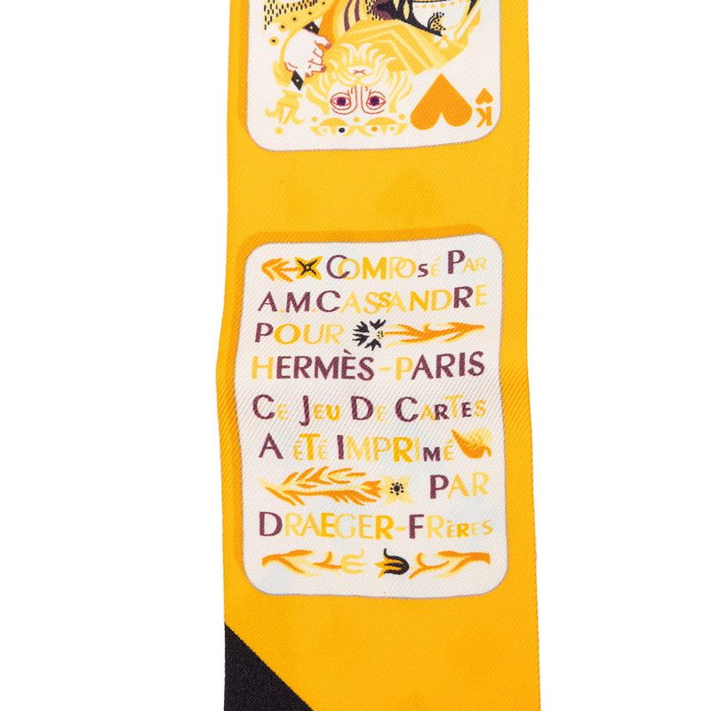 Hermes Twilly Jeu de Cartes Playing Cards Pattern Scarf Yellow Silk — view 2