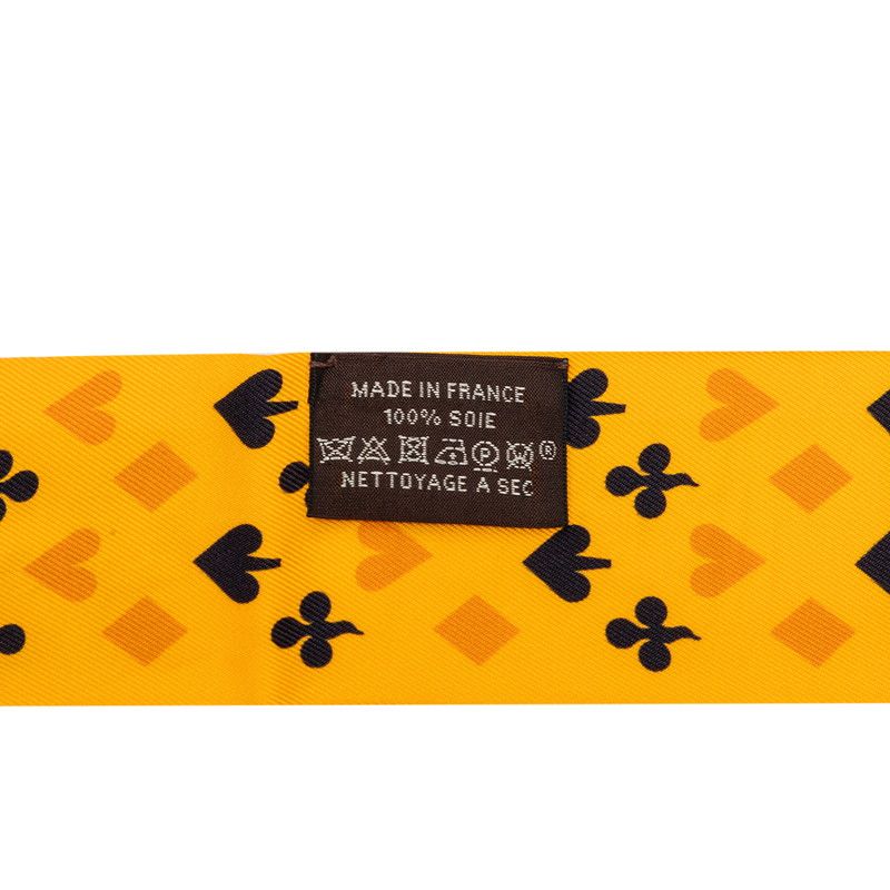 Hermes Twilly Jeu de Cartes Playing Cards Pattern Scarf Yellow Silk — view 5