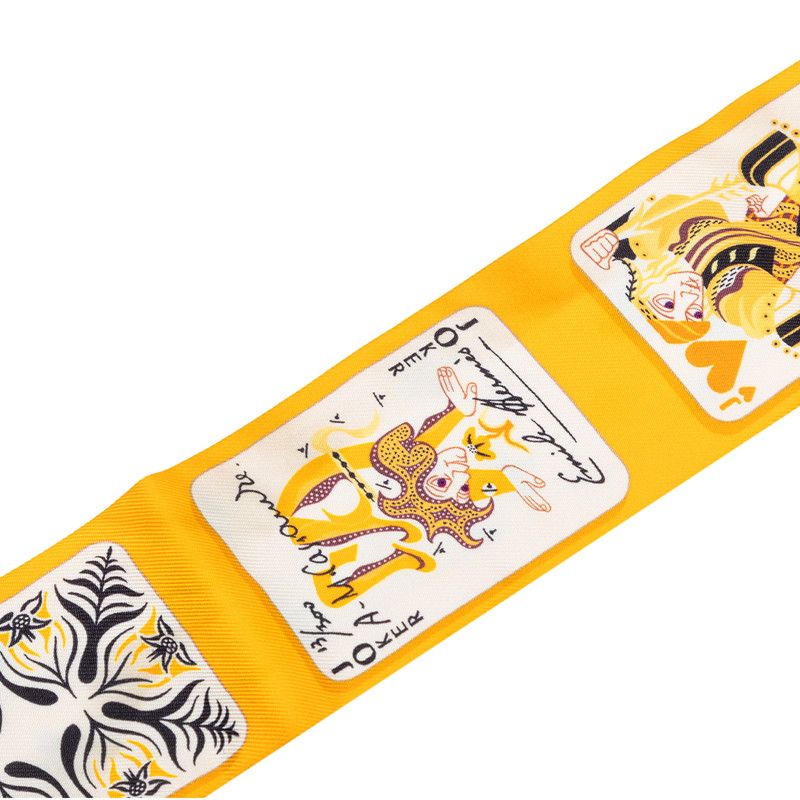 Hermes Twilly Jeu de Cartes Playing Cards Pattern Scarf Yellow Silk — view 3