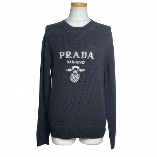 Prada Logo Knit Sweater Black Wool Cashmere 38