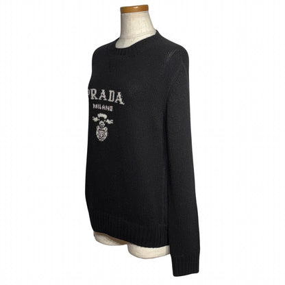Prada Logo Knit Sweater Black Wool Cashmere 38 — view 2