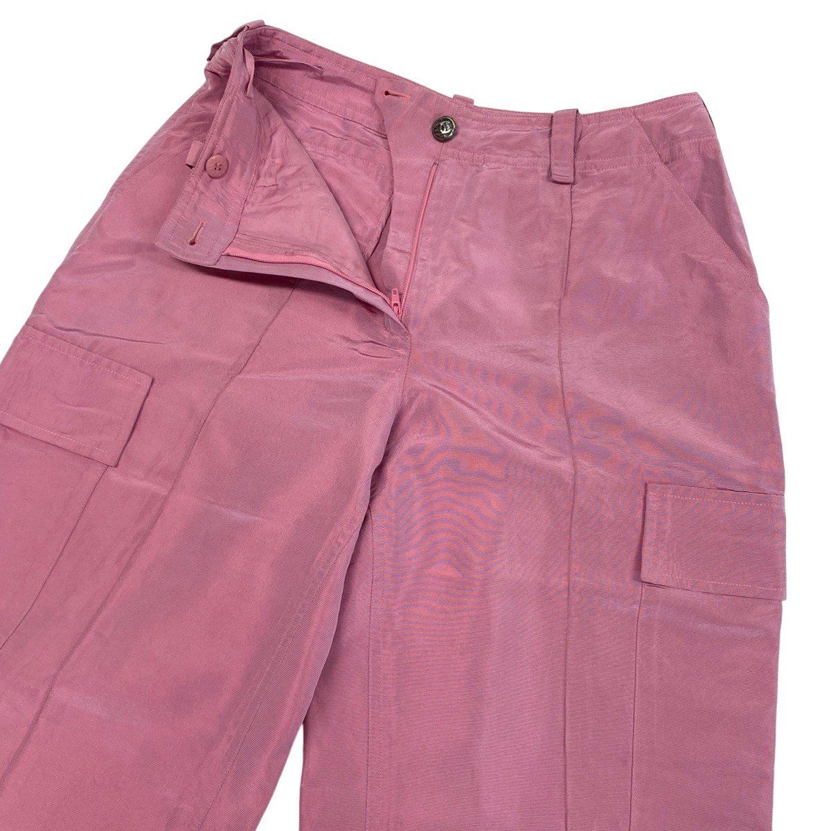 Chanel Cargo Pants Wide Metallic Pink Silk 38 — view 5