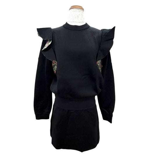 Louis Vuitton Flower Print Ruffle Sweatshirt Dress Long Sleeve Black XS