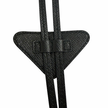 Prada Saffiano Leather Triangle Logo Plate Multik Loop Tie Bolo Tie Black — view 3