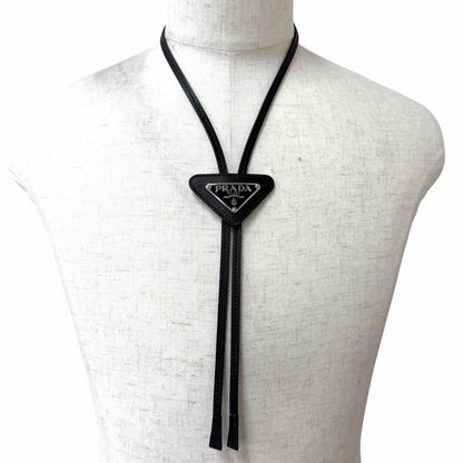 Prada Saffiano Leather Triangle Logo Plate Multik Loop Tie Bolo Tie Black — view 2