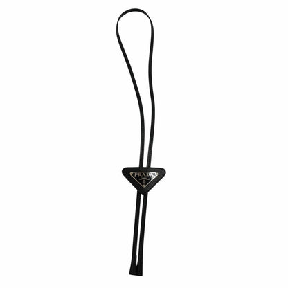 Prada Saffiano Leather Triangle Logo Plate Multik Loop Tie Bolo Tie Black — view 4