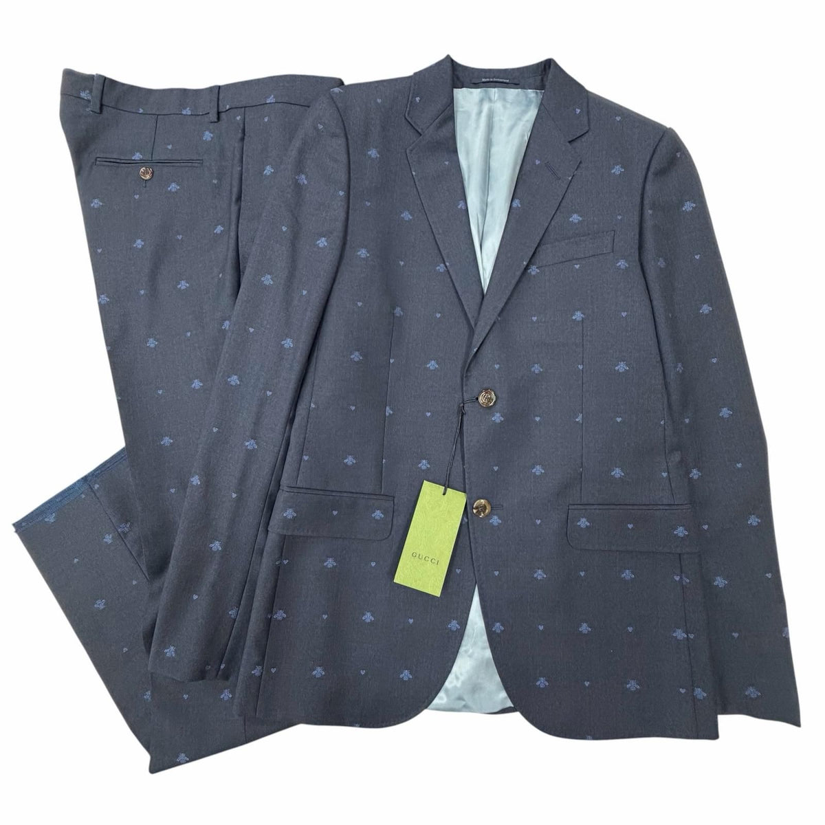 Gucci Wool 100% Bee Embroidery Logo Button Single Suit Set Navy 46