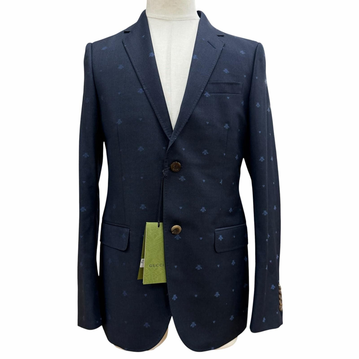 Gucci Wool 100% Bee Embroidery Logo Button Single Suit Set Navy 46 — view 2